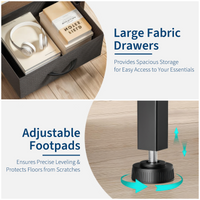 Garvee Mesita de Noche Moderna con 2 Cajones de Tela y Estante, Mesa Auxiliar Compacta de Acero y Madera para Salón y Dormitorio, Negro
