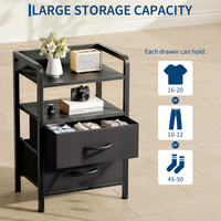 Garvee Mesita de Noche Moderna con 2 Cajones de Tela y Estante, Mesa Auxiliar Compacta de Acero y Madera para Salón y Dormitorio, Negro