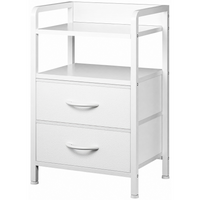 Garvee Mesita de Noche con 2 Cajones de Tela y Estante Abierto Compacta Metálica Resistente para Dormitorio y Salón Blanca