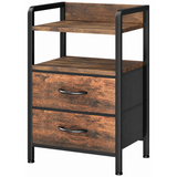 Garvee Mesita de Noche Industrial con 2 Cajones de Tela y Estante, Mesa Auxiliar Rústica de Acero y Madera para Salón y Dormitorio - Madera Natural