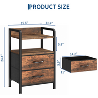 Garvee Mesita de Noche Industrial con 2 Cajones de Tela y Estante, Mesa Auxiliar Rústica de Acero y Madera para Salón y Dormitorio