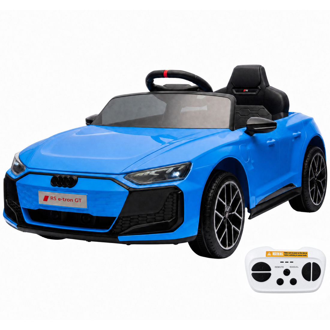 Garvee Coche Eléctrico Infantil Deportivo Licencia Oficial Audi Batería 12V Doble Motor Mando a Distancia 2.4GHz Luces LED Arranque Suave Asiento con Cinturón Azul