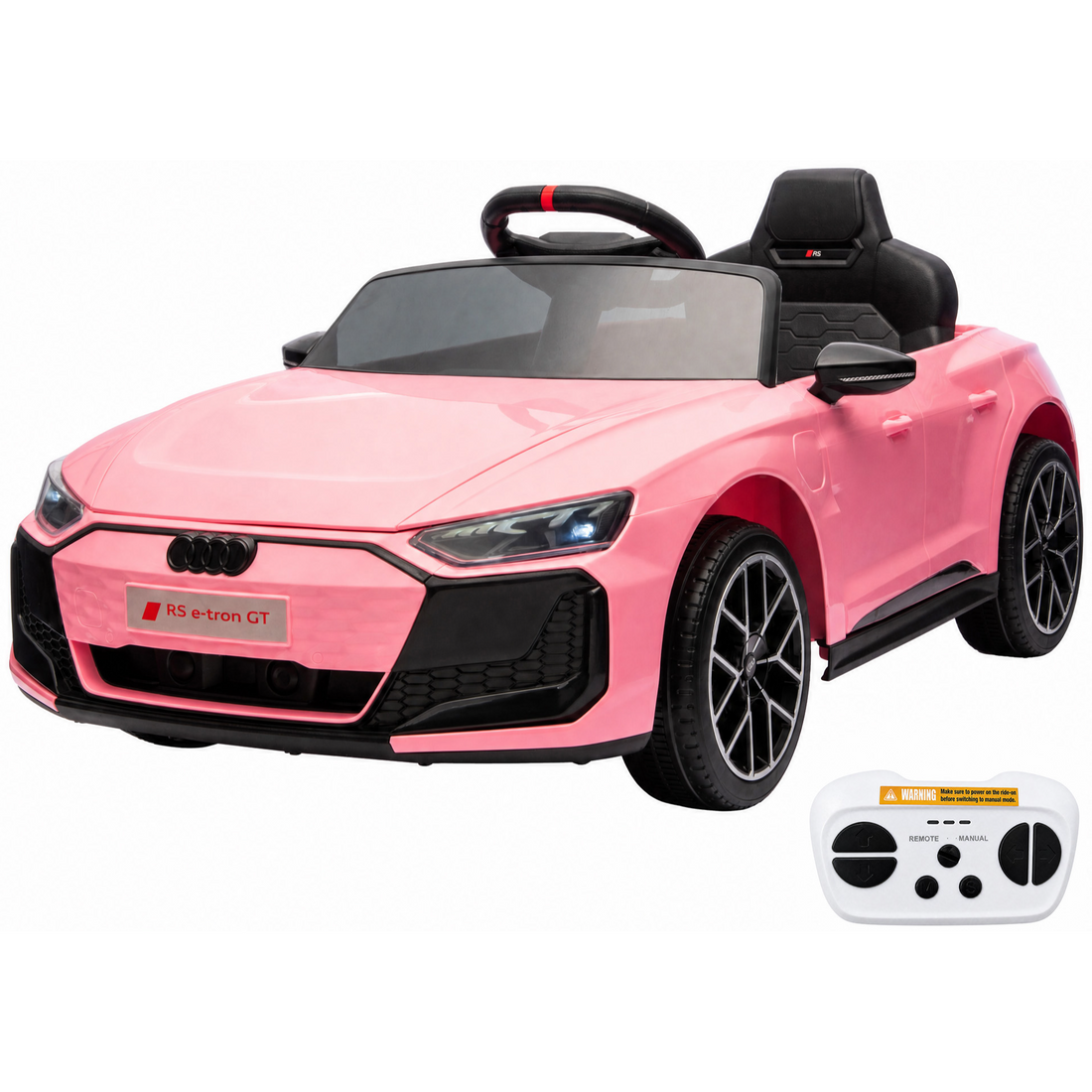 Garvee Coche Eléctrico Infantil de 12 V 4,5 Ah con Licencia Audi, Doble Modo de Conducción con Mando a Distancia, Cinturón de Seguridad, Música por USB y Doble Motor 390, Estándar EU, Rosa
