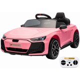 Garvee Coche Eléctrico Infantil de 12 V 4,5 Ah con Licencia Audi, Doble Modo de Conducción con Mando a Distancia, Cinturón de Seguridad, Música por USB y Doble Motor 390, Estándar EU, Rosa - Rosa