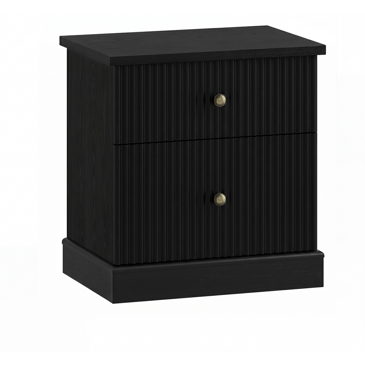 Garvee Mesita de Noche Moderna de MDF con 2 Cajones y Diseño Acanalado, Estructura Robusta de Madera para Dormitorio o Sala, 61 cm, Negro