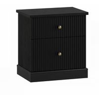 Garvee Mesita de Noche Moderna de MDF con 2 Cajones y Diseño Acanalado, Estructura Robusta de Madera para Dormitorio o Sala, 61 cm, Negro