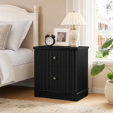 Garvee Mesita de Noche Moderna de MDF con 2 Cajones y Diseño Acanalado, Estructura Robusta de Madera para Dormitorio o Sala, 61 cm, Negro - Negro