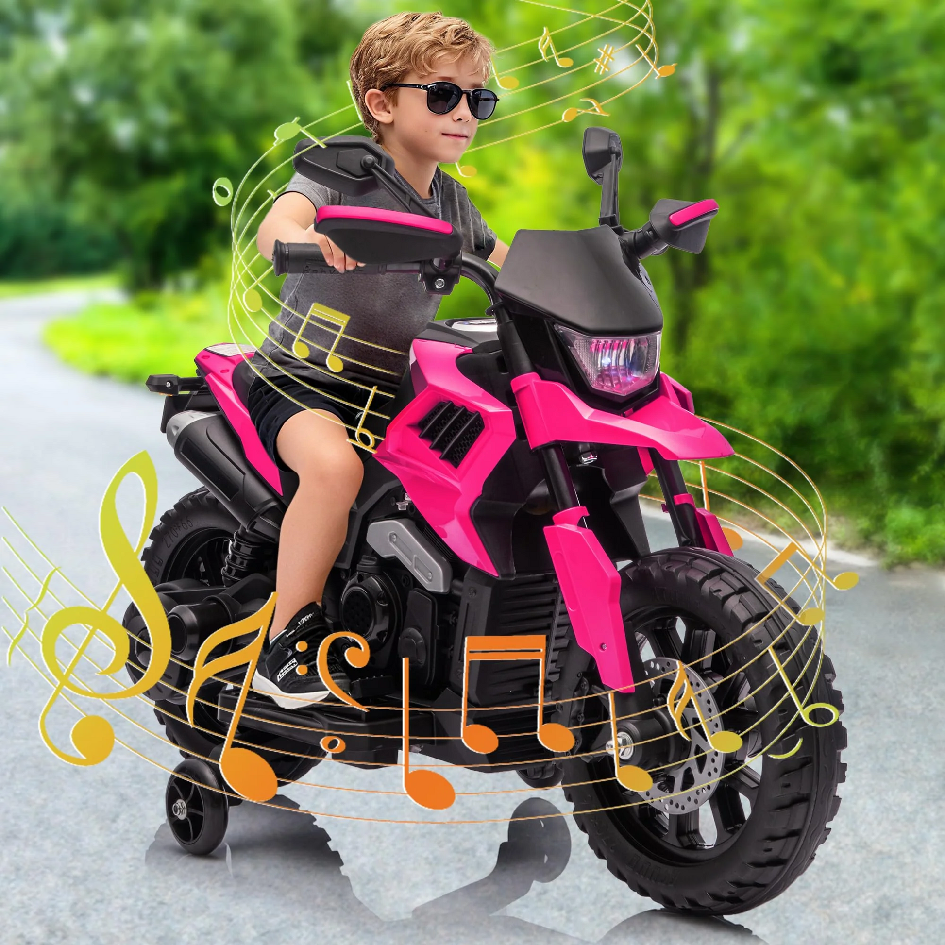 Garvee Moto Eléctrica Infantil 6V para 3-6 Años con Batería 6V4Ah, Phares y Klaxon, Estable con Ruedas Laterales, Compacta y CE, Juegos al Aire Libre