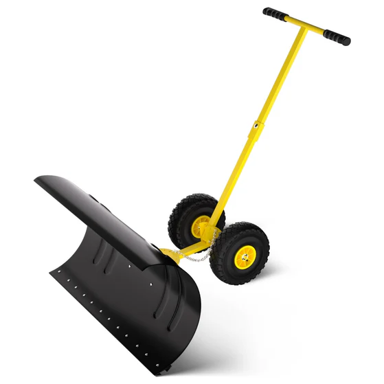 Garvee Pala de Nieve de Acero Resistente 73.66 Cm con Ruedas, Ángulo Ajustable, Mango Ergonómico y Base Protectora, Fácil de Manejar para Jardineros en Entradas y Jardines, Amarillo