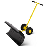 Garvee Pala de Nieve de Acero Resistente 73.66 Cm con Ruedas, Ángulo Ajustable, Mango Ergonómico y Base Protectora, Fácil de Manejar para Jardineros en Entradas y Jardines, Amarillo - Amarillo (Barra Sencilla