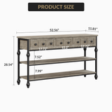 Garvee Mesa Consola Sofá 53 in con 3 Cajones y Estantes, Diseño Columna Romana, Metal Industrial y MDF, Resistente y Multifuncional, para Entrada y Sala - Gris