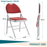 Garvee Sillas Plegables 2 Pack con Cojín de Lino, Estructura Metálica Estable, Apilables para Interior y Exterior, Diseño Ergonómico, Color Natural - Rojo oscuro