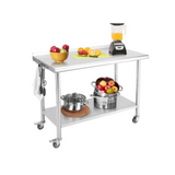 Garvee Mesa de Trabajo de Acero 91x61 cm  Mesado Profesional para Cocina y Taller con Ruedas - Con Ruedas
