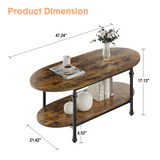 Garvee Mesa Ovalada de Café Marrón, con Almacenamiento de 2 Niveles, 120cm, Estilo Vintage, para Salón y Oficina - Marrón