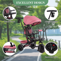 Garvee Triciclo Infantil Evolutivo 6 en 1 Marco Acero Carbono Asiento Reversible Capota Ruedas EVA Antideslizantes Plegable Práctico Viajes Rosa