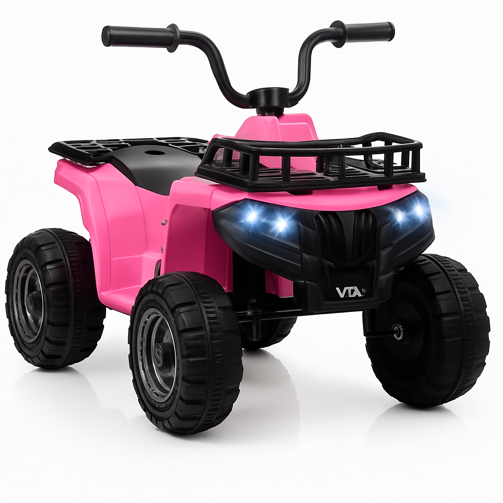 Garvee Quad Eléctrico 12V, Música Y LED, 4 Ruedas Antideslizantes, Arranque Suave, 2-5 años, Interior y Exterior, Rosa