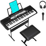 Garvee Piano digital de 61 teclas, teclas semi-pesadas en HIPS, piano eléctrico portátil con soporte ajustable, 200 tonos, 200 ritmos, 70 canciones demo, altavoces integrados, auriculares, micrófono, USB MIDI para principiantes
