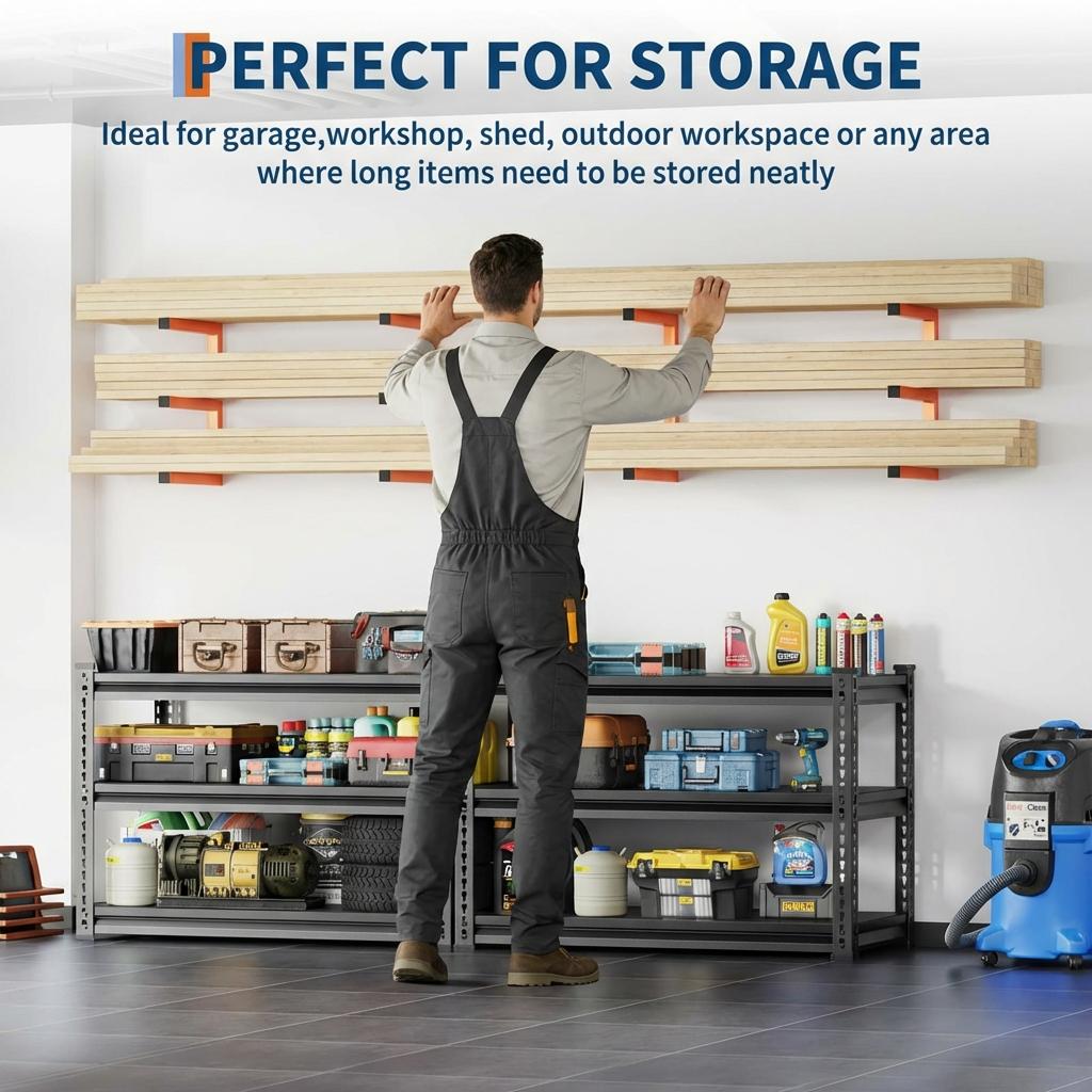 Garvee Estante Organizador para Madera de 3 Niveles Montaje en Pared Acero Resistente Capacidad 544 kg para Taller Garaje y Exterior Naranja y Negro