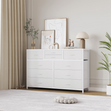 Garvee Cómoda de 10 Cajones Mueble Organizador de Tela y Madera Soporte de TV hasta 55 Pulgadas Cómoda Blanca para Dormitorio Salón y Pasillo 115 cm de Largo
