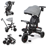 Garvee Triciclo Evolutivo Infantil 6 en 1 T08B Asiento Reversible Capota Plegable Acero al Carbono Cinturón de Seguridad de 3 Puntos para Niños de 10 Meses a 5 Años Gris - Gris