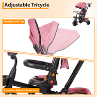 Garvee Triciclo Infantil Evolutivo 6 en 1 Marco Acero Carbono Asiento Reversible Capota Ruedas EVA Antideslizantes Plegable Práctico Viajes Rosa