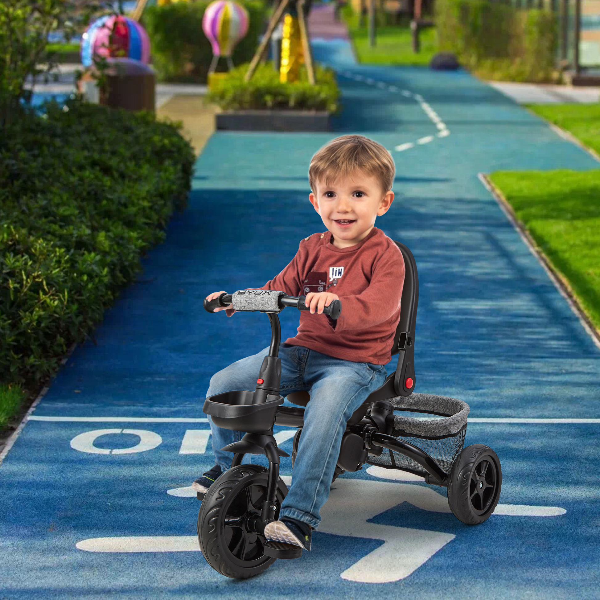 Garvee Triciclo Evolutivo Infantil 6 en 1 T08B Asiento Reversible Capota Plegable Acero al Carbono Cinturón de Seguridad de 3 Puntos para Niños de 10 Meses a 5 Años Gris
