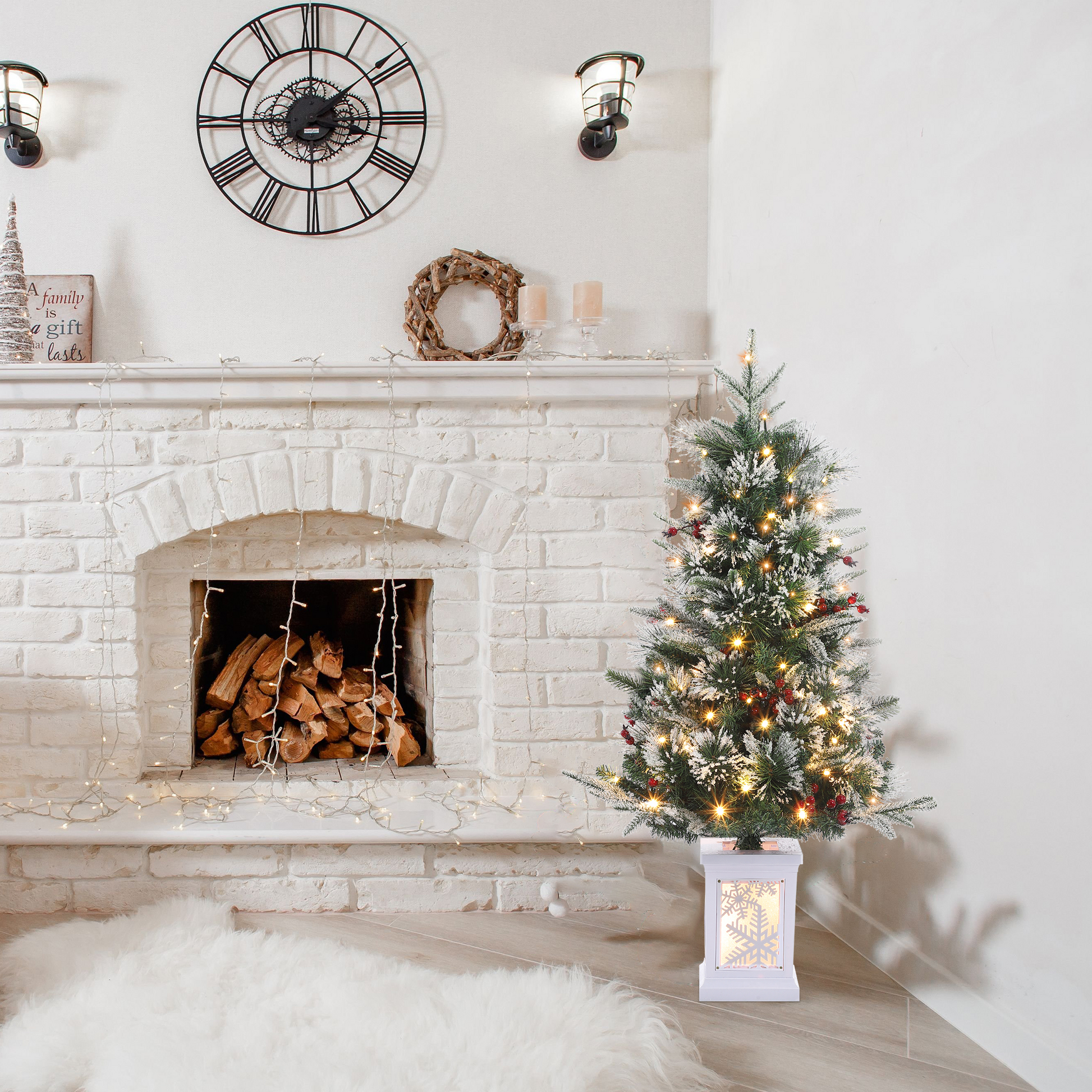 Garvee Árbol Artificial de Navidad 90cm 78 Luces LED Temporizador PE&PVC Base Cemento Hogar Oficina Blanco