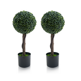 Garvee Pack de 2 Árboles Artificiales Topiarios de Bola, 61 cm, Plástico PE de Alta Calidad, Tronco de Madera Natural, Verde Oscuro, para Interior y Exterior