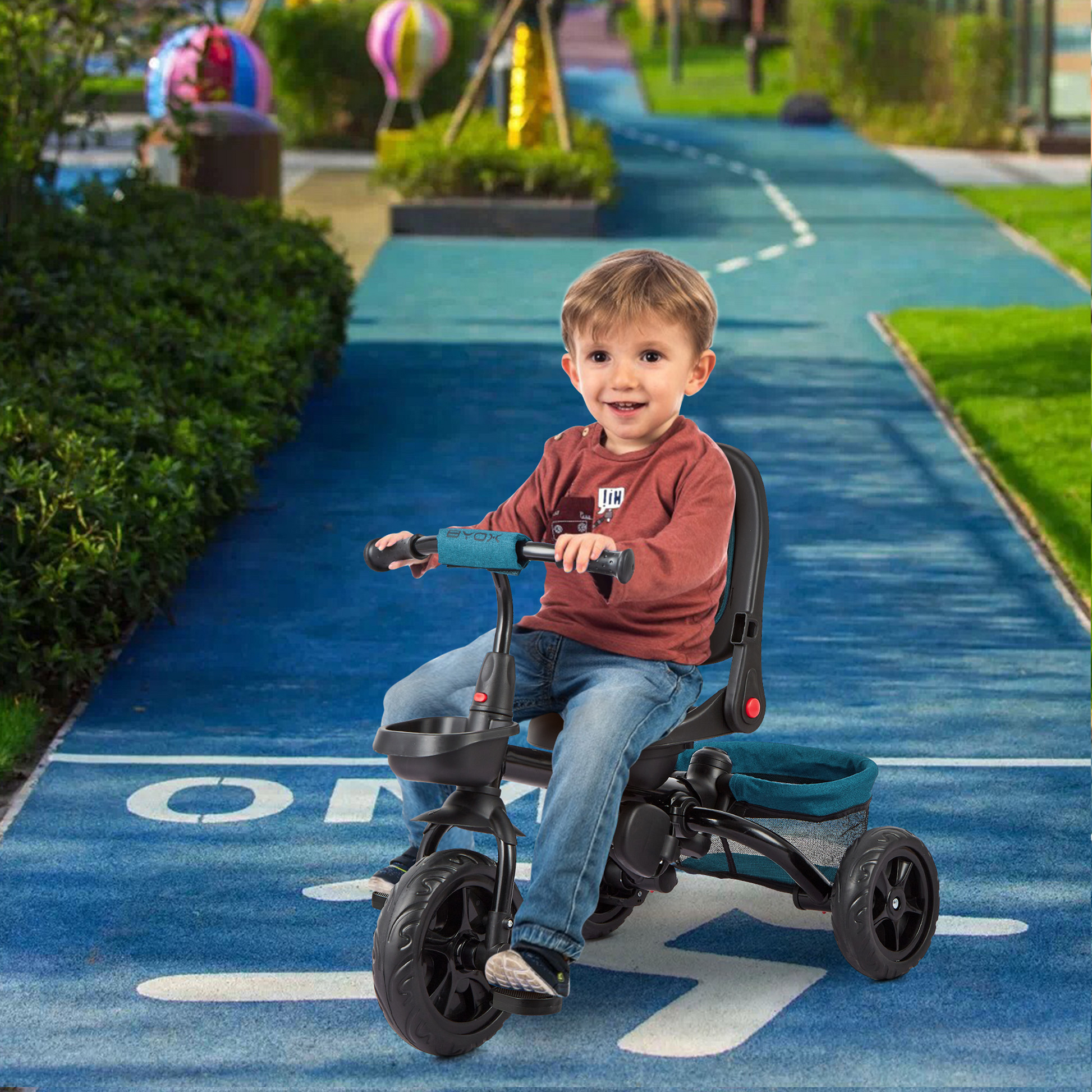 Garvee Triciclo Bebé Evolutivo 6 en 1 Acero Carbono Asiento Reversible Capota Ruedas EVA Antideslizantes Portavasos Canasta Ideal Viajes Verde