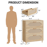 Garvee Gabinete de Tres Cajones en Tablero de Partículas y Ratán, Resistente a la Humedad, Modular, para Dormitorio y Sala, 56 cm Profundidad, Color Neutro