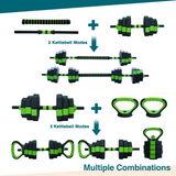 Garvee Set de Pesas Ajustables 4 en 1 - Mancuernas, Barra, Kettlebell, Soporte Push-Up - 20 kg - ABS Antideslizante - Placas Octagonales para Gimnasio en Casa