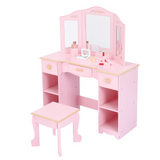 Garvee Tocador Infantil de Lujo para Niñas de MDF, con Espejo y Cajones, Juego de Maquillaje de Madera, Rosa
