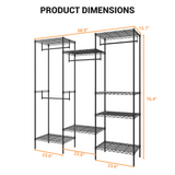 Garvee Perchero de Ropa Ajustable con 4 Barras y 8 Estantes, Acero Resistente, Multiuso para Dormitorio y Lavandería, 175×40×194 cm, Negro