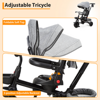 Garvee Triciclo Evolutivo Infantil 6 en 1 T08B Asiento Reversible Capota Plegable Acero al Carbono Cinturón de Seguridad de 3 Puntos para Niños de 10 Meses a 5 Años Gris