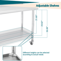 Garvee Mesa de Preparación con 5 Ganchos y Ruedas  Mueble de Acero Inoxidable para Cocina