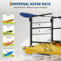 Garvee Soporte de Pared Ajustable para 4 Kayaks, Capacidad 181 kg, Acero Q235, Brazos Regulables, para Garaje y Exterior, Negro