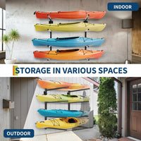 Garvee Soporte de Pared Ajustable para 4 Kayaks, Capacidad 181 kg, Acero Q235, Brazos Regulables, para Garaje y Exterior, Negro
