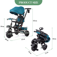 Garvee Triciclo Bebé Evolutivo 6 en 1 Acero Carbono Asiento Reversible Capota Ruedas EVA Antideslizantes Portavasos Canasta Ideal Viajes Verde