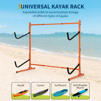 Garvee Soporte para Kayak de Acero Resistente de 2 Niveles, Estante de Almacenamiento Ajustable de 123 a 182,5 cm para Tablas de Surf y Canoas en Interior y Exterior, Naranja