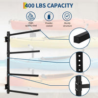 Garvee Soporte de Pared Ajustable para 4 Kayaks, Capacidad 181 kg, Acero Q235, Brazos Regulables, para Garaje y Exterior, Negro