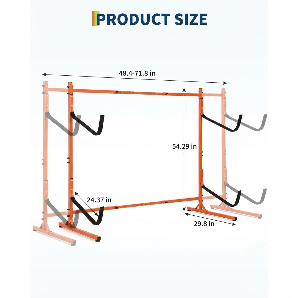 Garvee Soporte para Kayak de Acero Resistente de 2 Niveles, Estante de Almacenamiento Ajustable de 123 a 182,5 cm para Tablas de Surf y Canoas en Interior y Exterior, Naranja