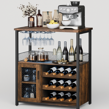 Garvee Weinschrank Weinregal Industrial Con Luz LED Y Estantes Ajustables Para Cocina Y Salón 70x35x92 Cm Retro Negro