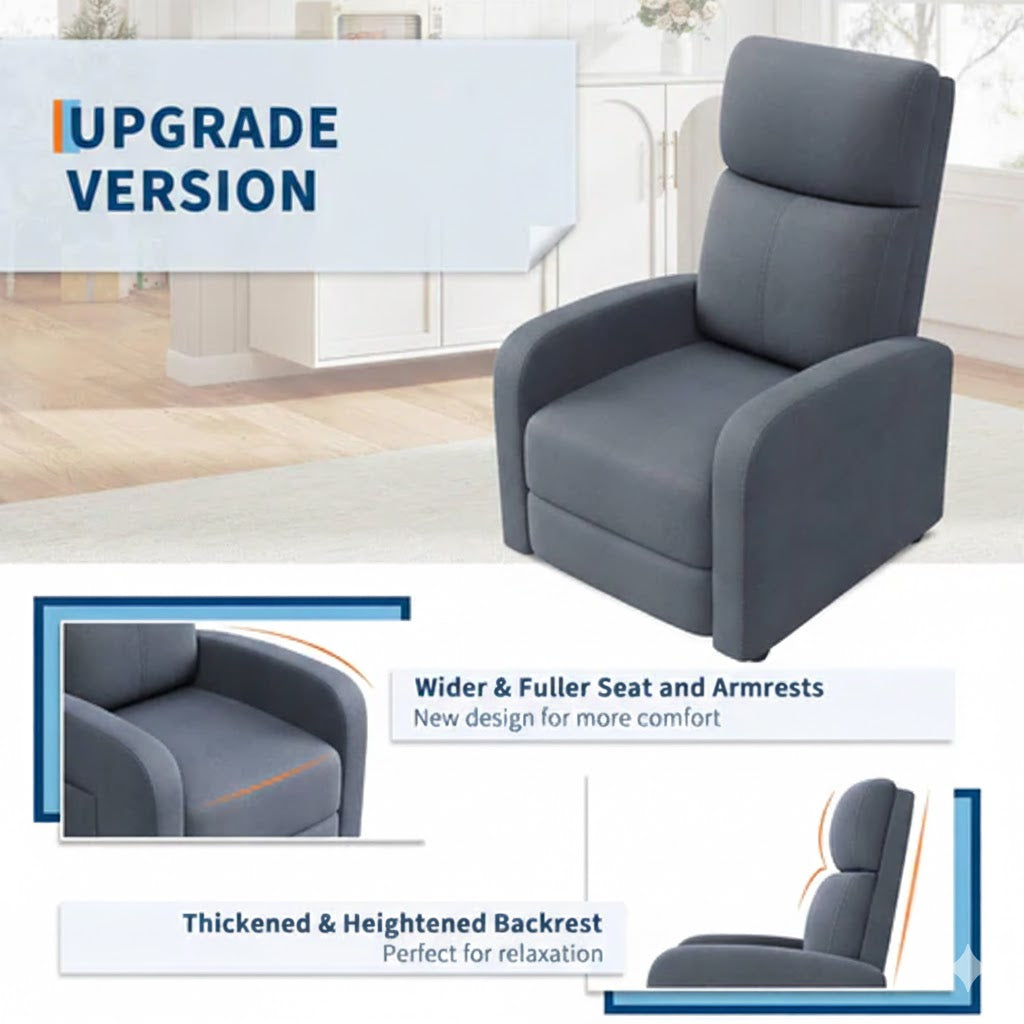 Garvee Sillón Reclinable Ergonómico de Lino, 48cm Ancho de Asiento, 52cm Profundidad, 8.5cm Brazos, Con Cintas Laterales, Gris Oscuro, para Sala de Estar