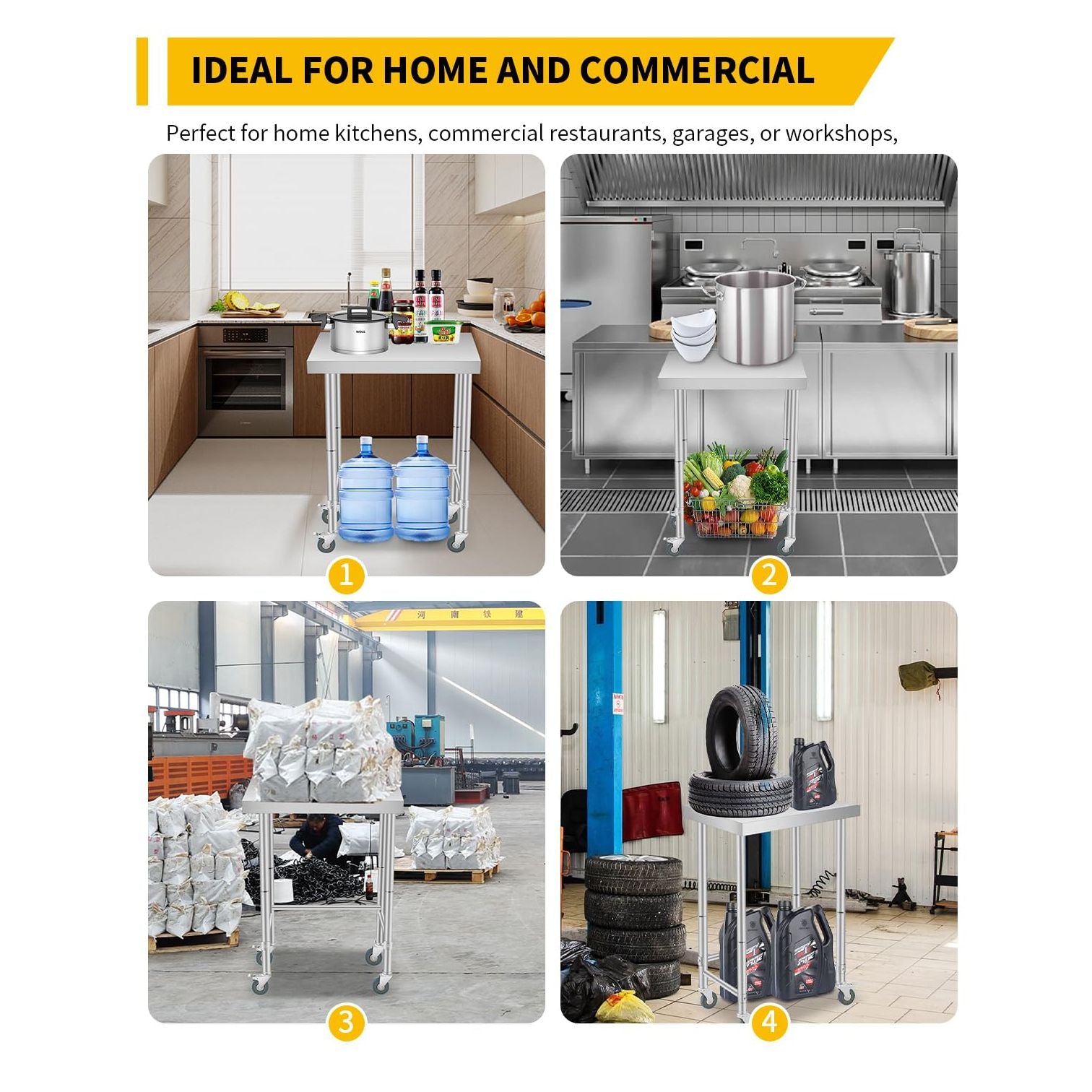 Garvee Mesa de Acero Inoxidable 45,72×71,12cm Mesa de Cocina Comercial Diseño Abierto Patas o Ruedas Acero Inoxidable