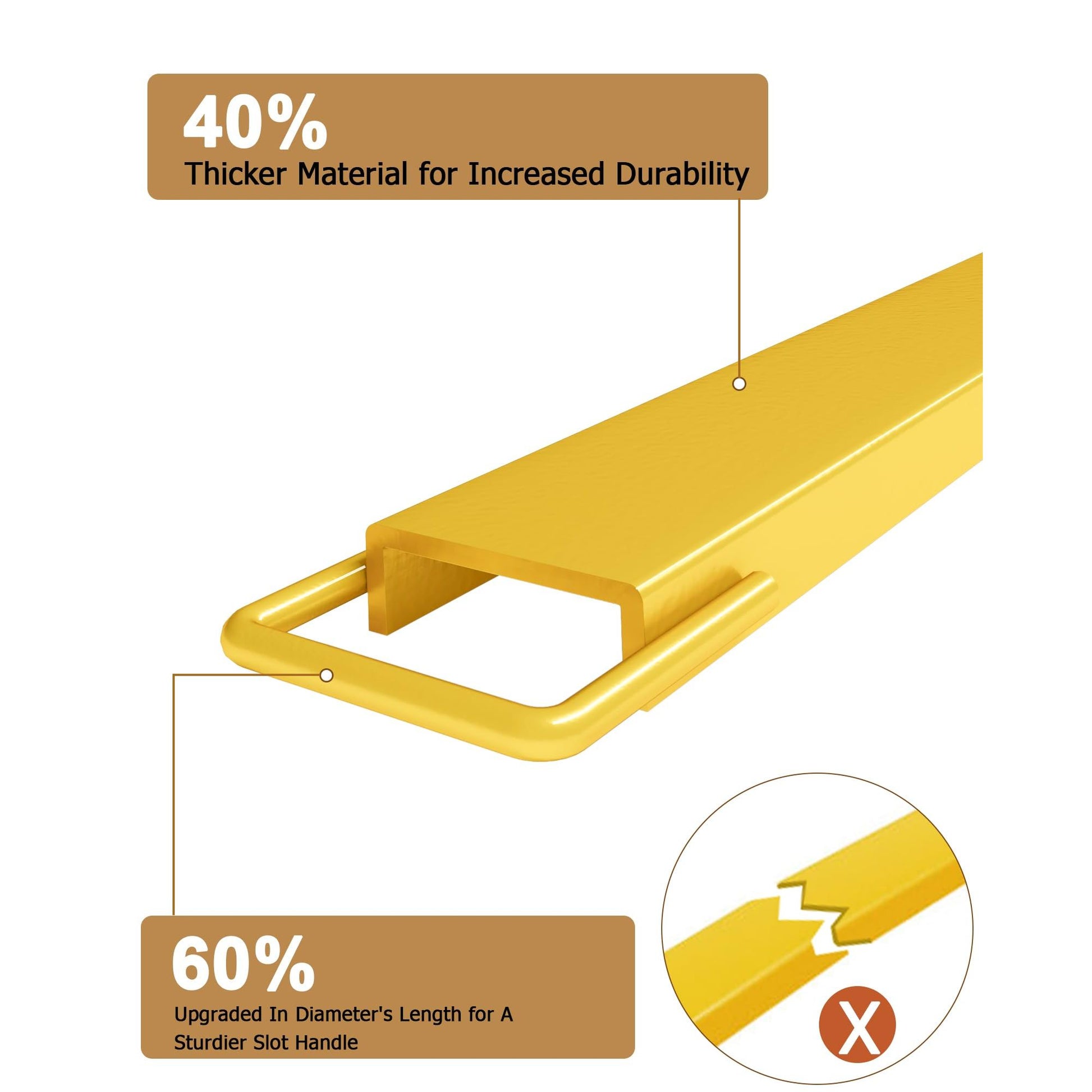 Garvee Extensiones para Horquillas de Montacargas 182.8cm 2495 KG Acero Q345 5mm de Grosor Ancho Interior 11.43cm Resistente Amarillo para Almacén y Construcción