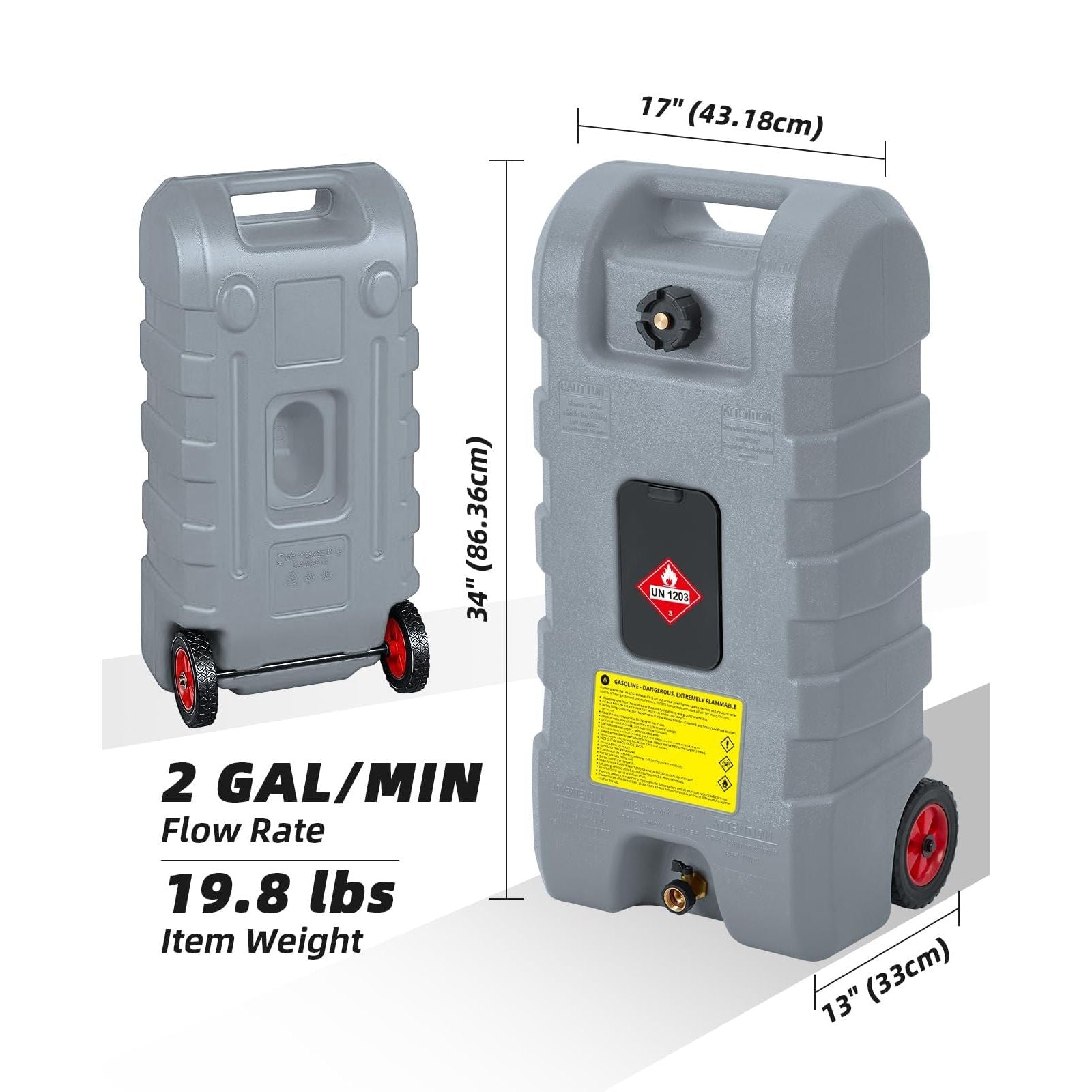 Garvee Tanque de Gasolina 15 Galones HDPE Resistente UV Bomba Manual Doble Válvula Antifugas Ruedas Manguera Portátil Autos, Barcos Color Gris