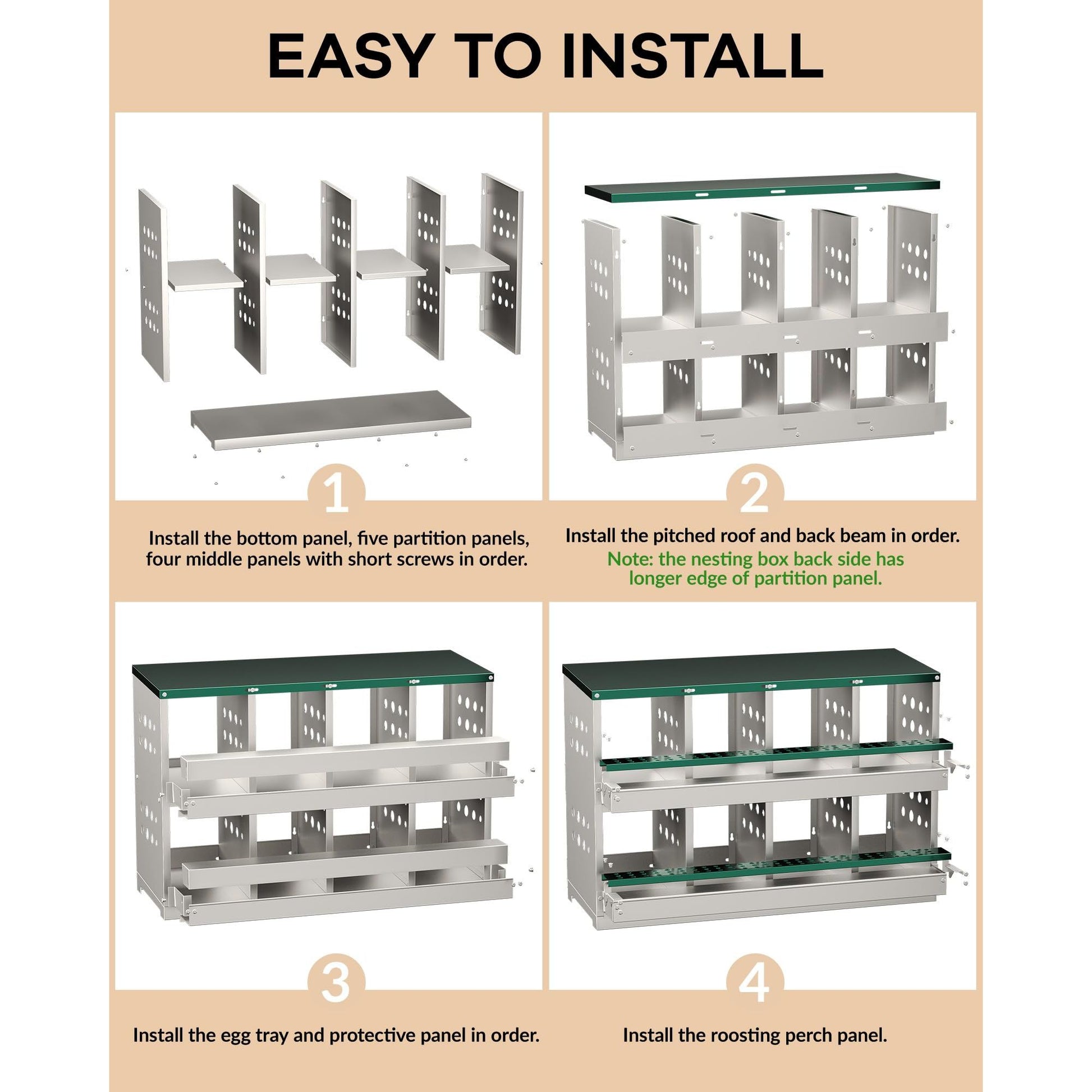 Garvee Caja de Anidación para Gallinas 2 Capas 8 Compartimentos, Acero Galvanizado, Con 8 Huevos Falsos, Fácil Limpieza, Montaje en Pared Gallineros, Verde Oscuro