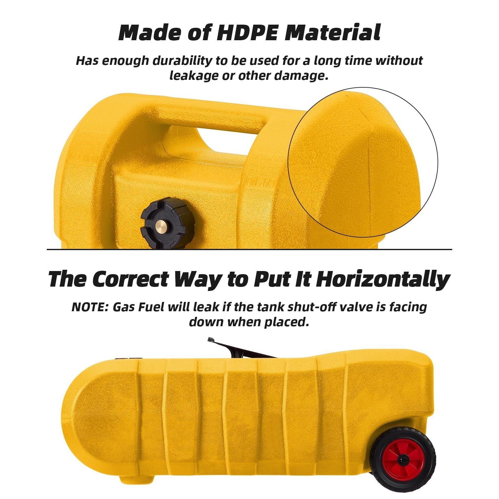 Garvee Tanque de Gasolina Portátil 56.78L HDPE Resistente UV Doble Válvula Antifugas Bomba Manguera 3.05m Ruedas Autos, Barcos Color Amarillo