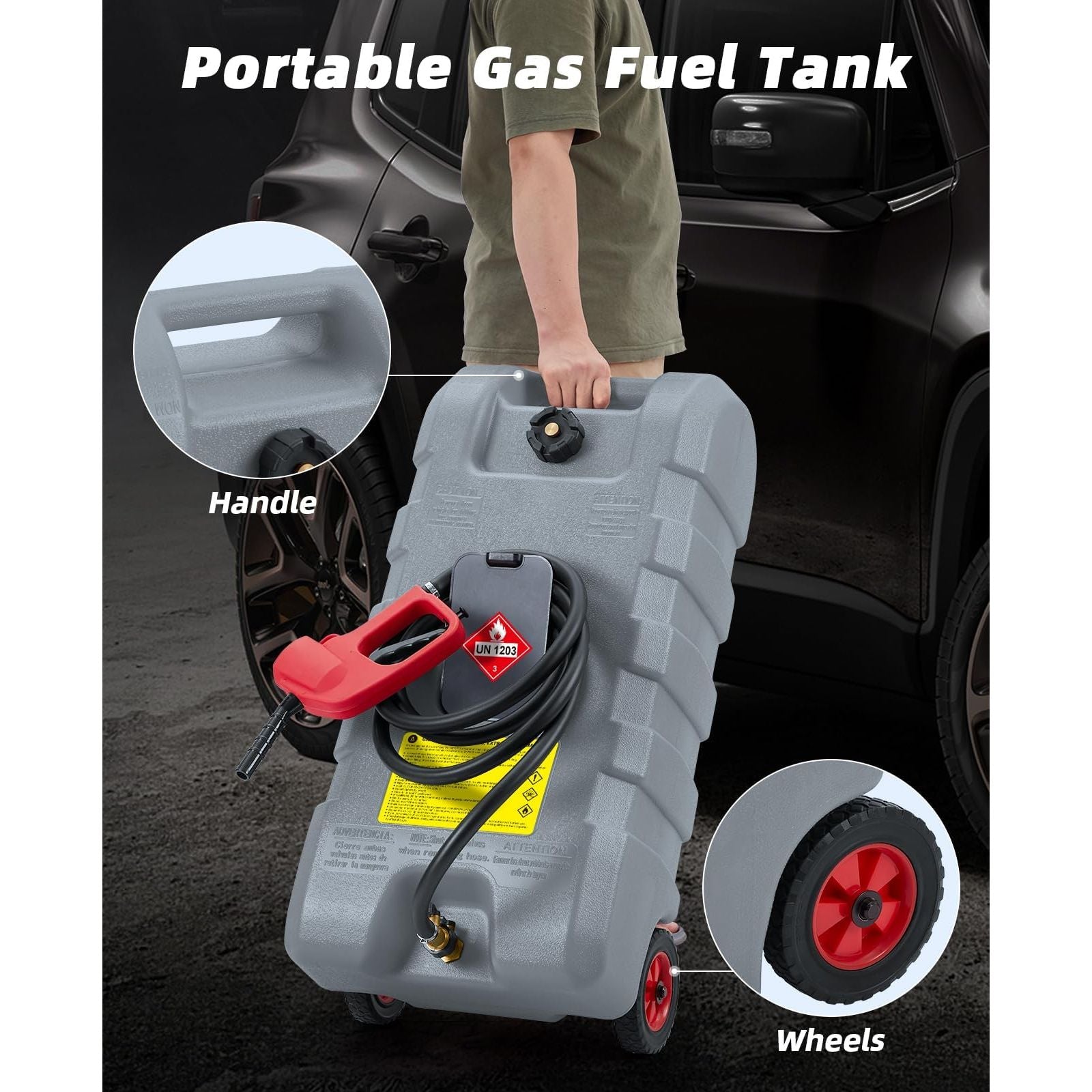 Garvee Tanque de Gasolina 15 Galones HDPE Resistente UV Bomba Manual Doble Válvula Antifugas Ruedas Manguera Portátil Autos, Barcos Color Gris