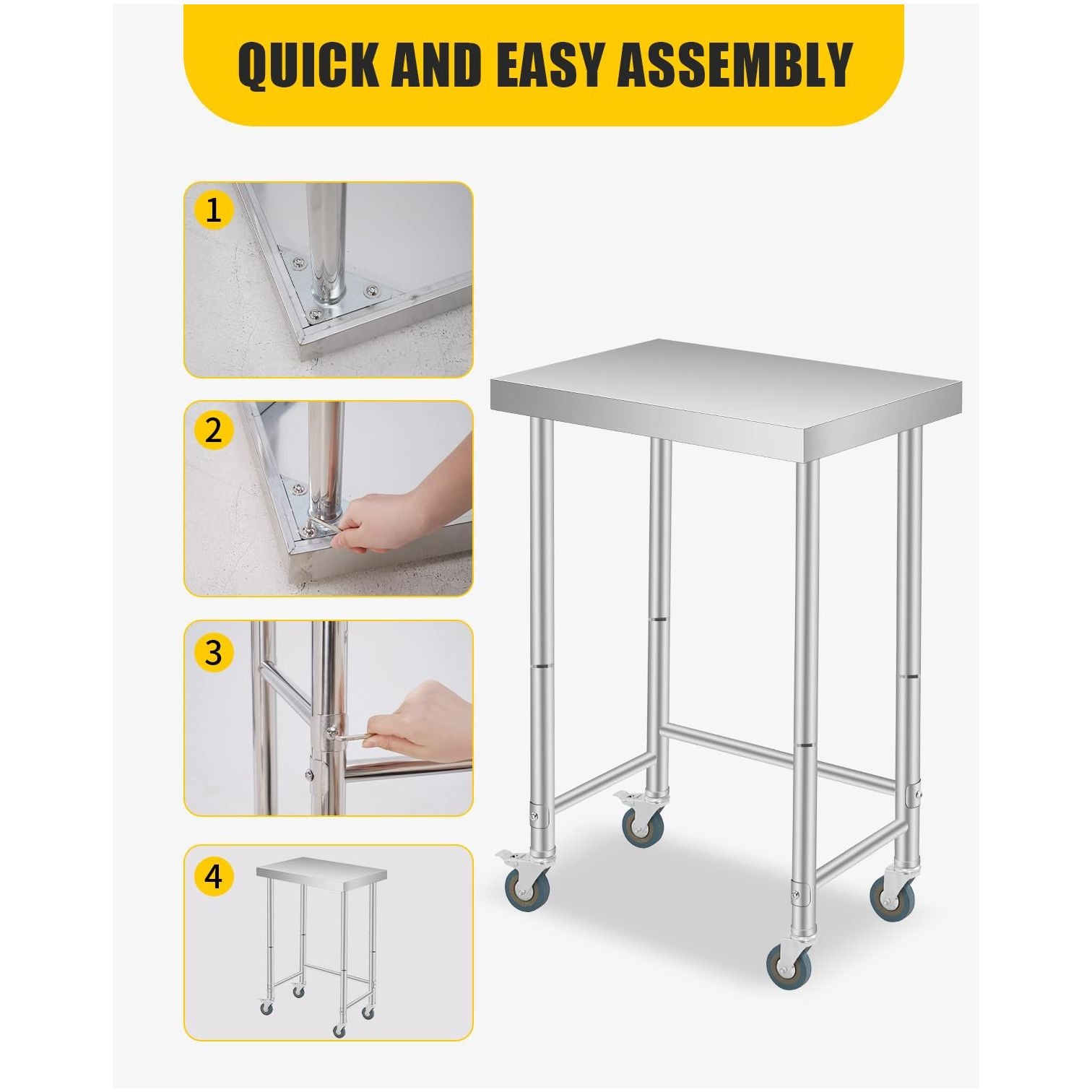 Garvee Mesa de Acero Inoxidable 45,72×71,12cm Mesa de Cocina Comercial Diseño Abierto Patas o Ruedas Acero Inoxidable